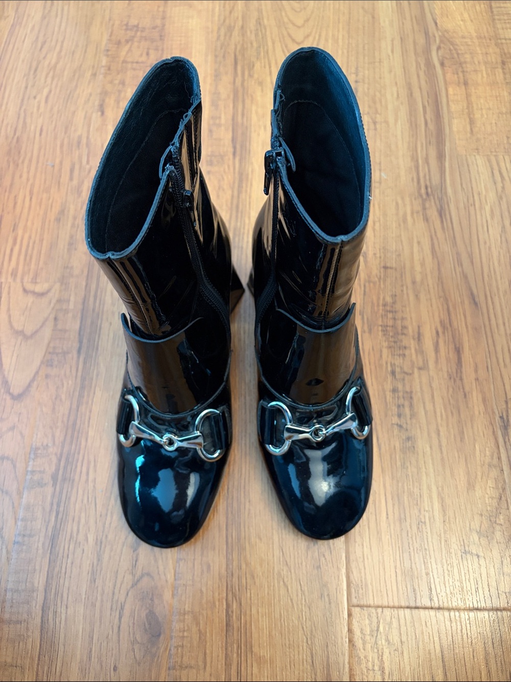 Jeffrey Campbell Women’s Black Patent Leather Slip On Booties with Buckle,size 8 - Picture 2 of 10